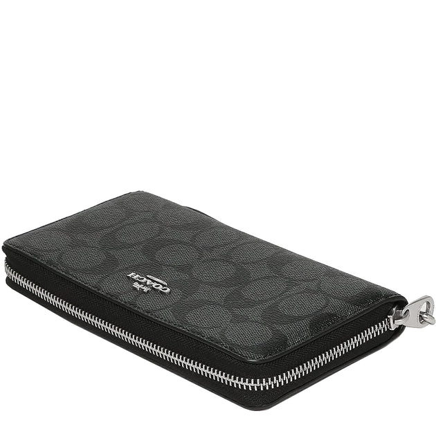 NEW Coach Long outlets Zip Around Wallet in Signature Canvas in Silver/Black Smoke