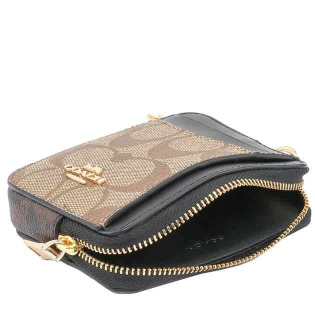 Coach Taupe Signature L-Zip Card Holder 