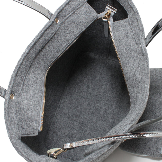 Kate Spade Grey Frosted Wool and Leather Quinn Tote Kate Spade