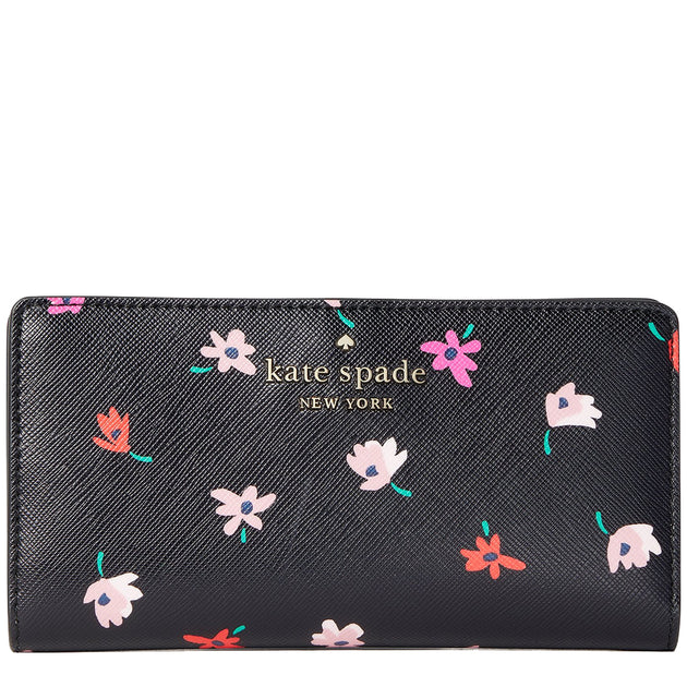 Kate Spade Staci Ditsy Buds Floral Medium Compact Bifold Wallet Black 2024 Multi New