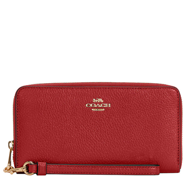 NEW Coach Long Zip Around Large Pebble cheapest Leather Wallet In Miami Red C4451