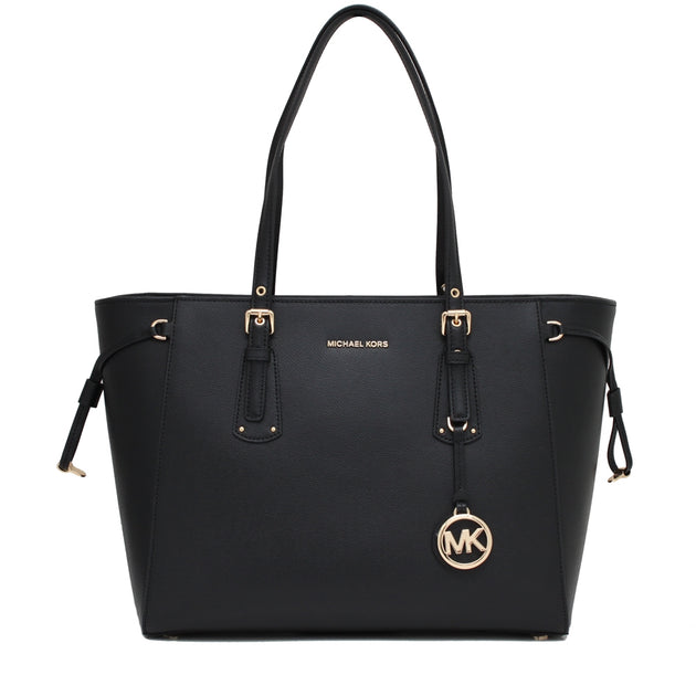 MICHAEL KORS Voyager Medium Crossgrain Leather Tote Bag, Women's Handbag  Black