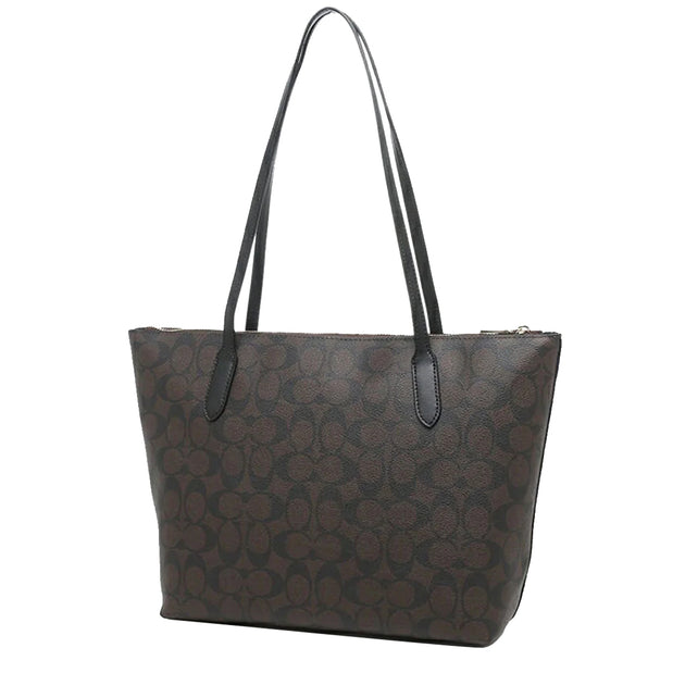 Coach Zip Top Tote Bag In Signature Canvas in Brown Black 4455 PinkOrchard