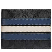 Coach 3 In 1 Wallet In Signature Canvas With Varsity Stripe in Charcoal/ Denim/ Chalk CR958