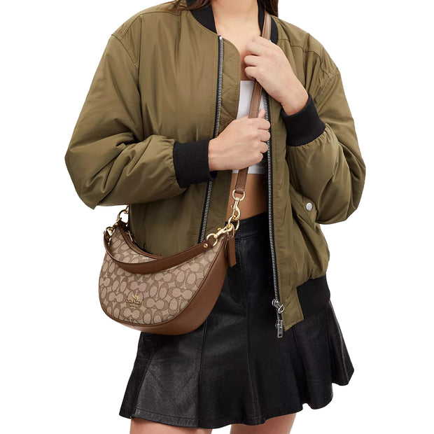 Buy Coach Aria Shoulder Bag In Signature Jacquard in Khaki/ Saddle Multi CO997 Online in Singapore | PinkOrchard.com