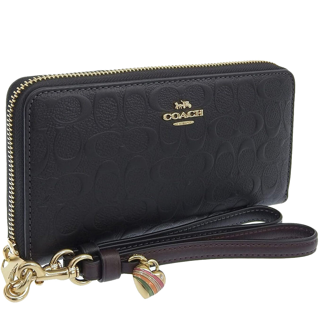 Coach CF464 Boxed Debossed Long Zip Around Wallet shops Clutch Wristlet Black 1 Charm