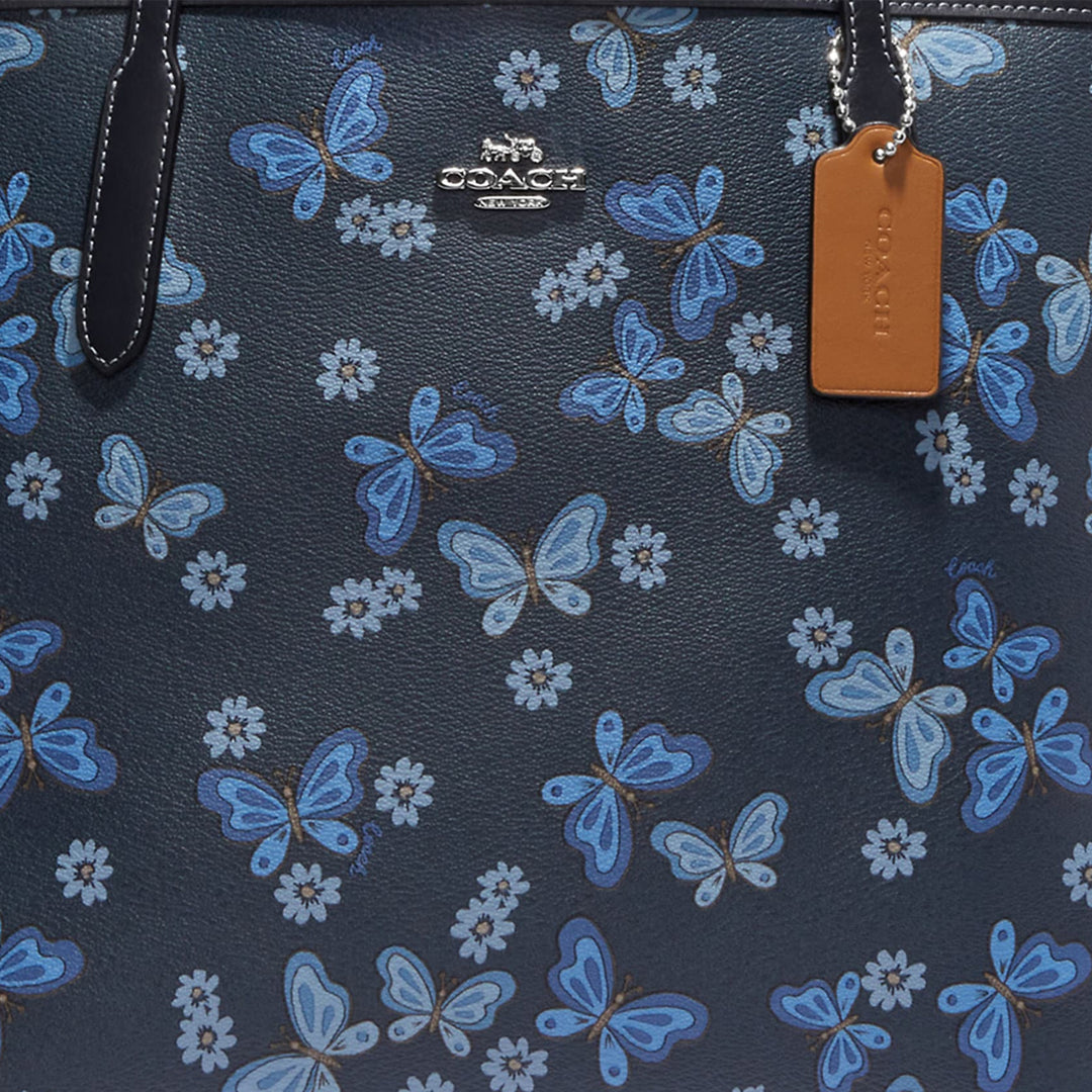 COACH CH715 Zip outlet Card Case Wallet With Lovely Butterfly Print Midnight Navy Multi