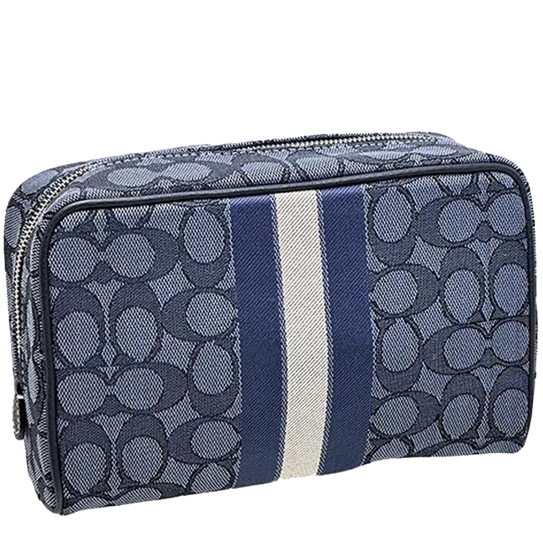 DEMPSEY BOXY COSMETIC CASE 20 IN SIGNATURE JACQUARD WITH top STRIPE AND COACH PATCH