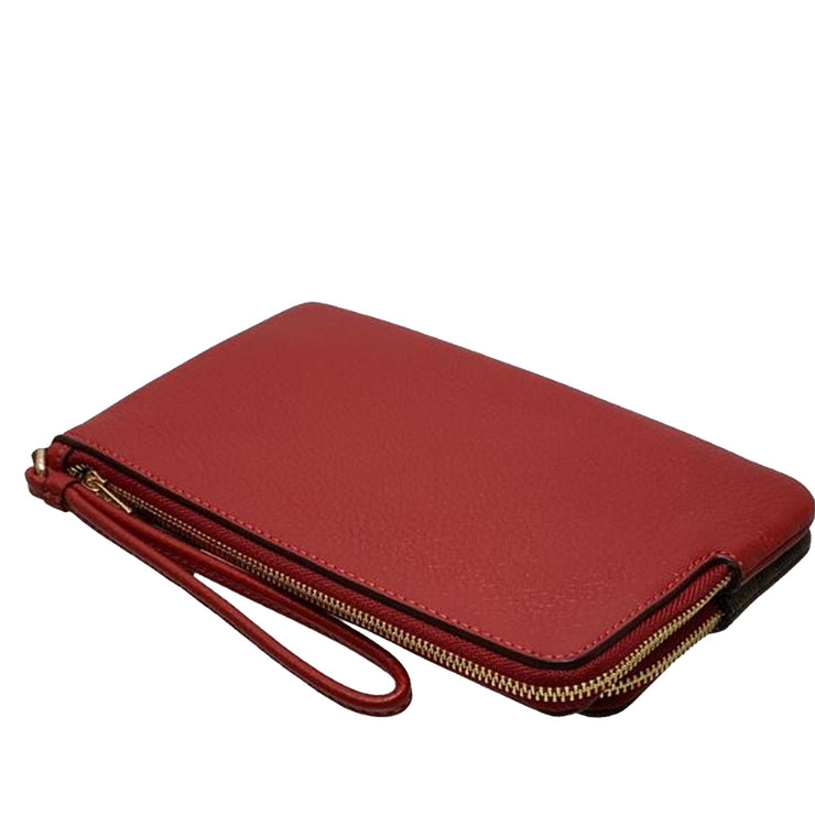 Coach Double Zip Signature Canvas Brown Red Wristlet Wallet C5576 - beyond  exchange