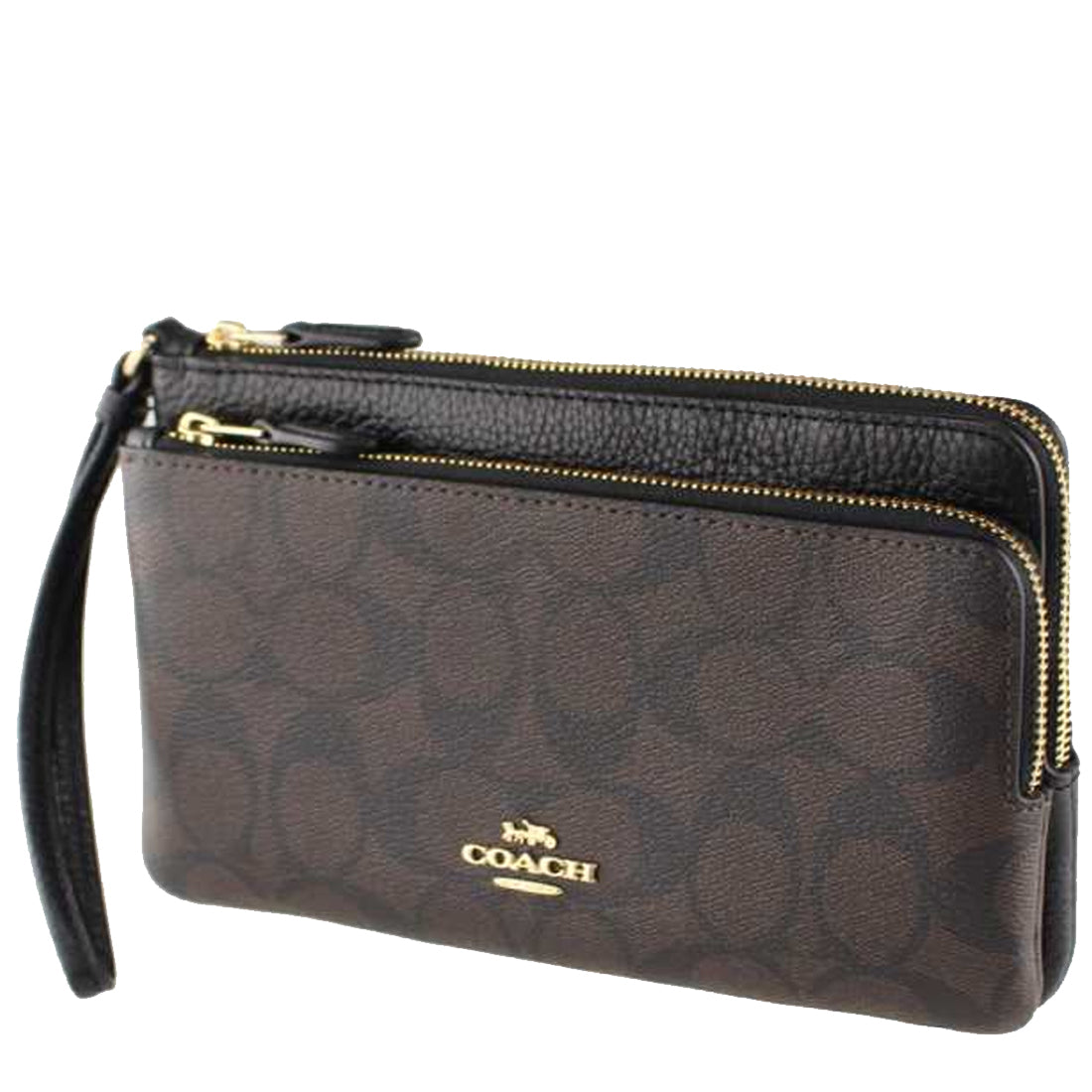 Buy Coach Double Zip Wallet In Signature Canvas in Brown/ Black c5576 ...