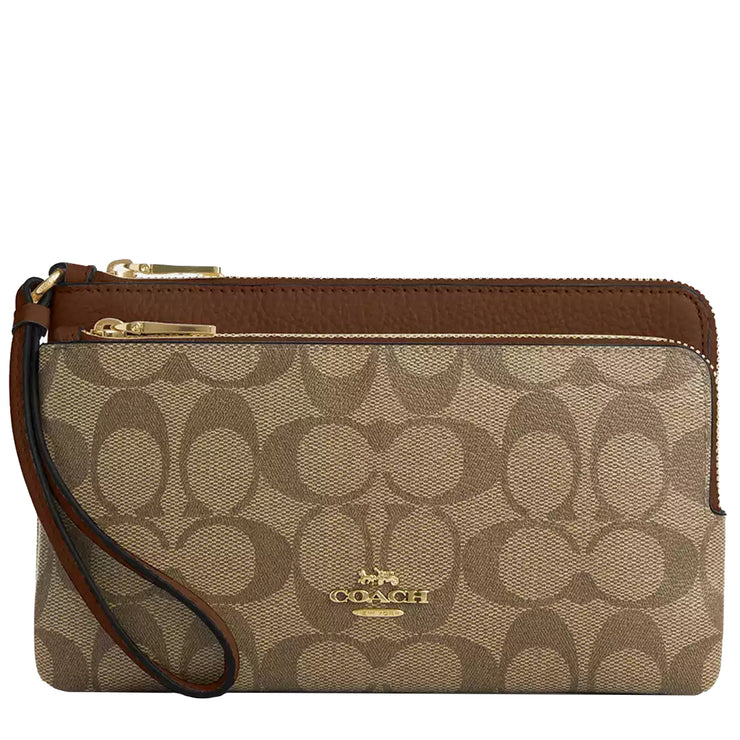 Buy Coach Double Zip Wallet In Signature Canvas in Khaki Saddle 2 CU920 Online in Singapore | PinkOrchard.com