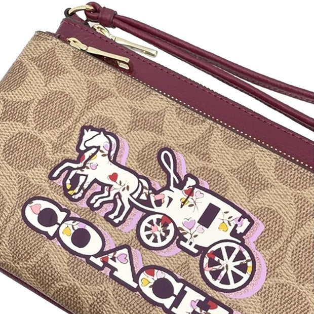 Buy Coach Double Zip Wallet In Signature Canvas With Horse And Carriage Print in Tan/ Black Cherry CX590 Online in Singapore | PinkOrchard.com