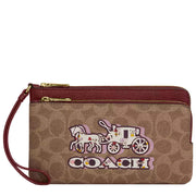 Buy Coach Double Zip Wallet In Signature Canvas With Horse And Carriage Print in Tan/ Black Cherry CX590 Online in Singapore | PinkOrchard.com