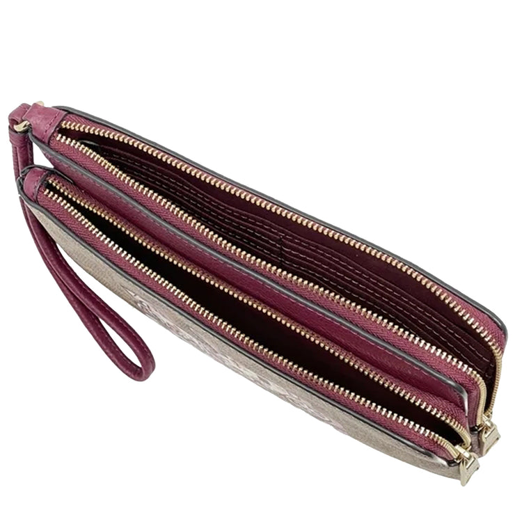 Buy Coach Double Zip Wallet In Signature Canvas With Horse And Carriage Print in Tan/ Black Cherry CX590 Online in Singapore | PinkOrchard.com