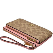 Buy Coach Double Zip Wallet In Signature Canvas in Tan/ Pink Petal CX161 Online in Singapore | PinkOrchard.com