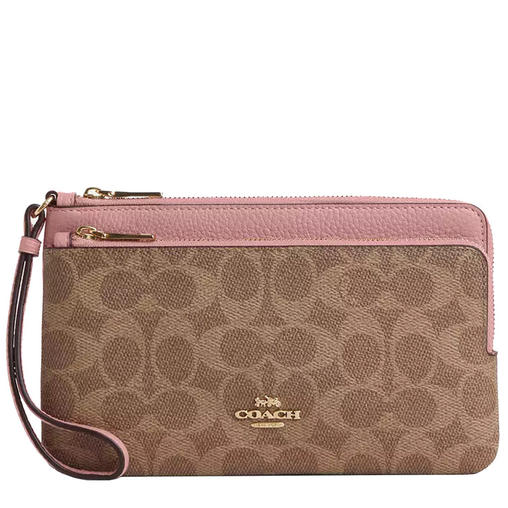 Buy Coach Double Zip Wallet In Signature Canvas in Tan/ Pink Petal CX161 Online in Singapore | PinkOrchard.com