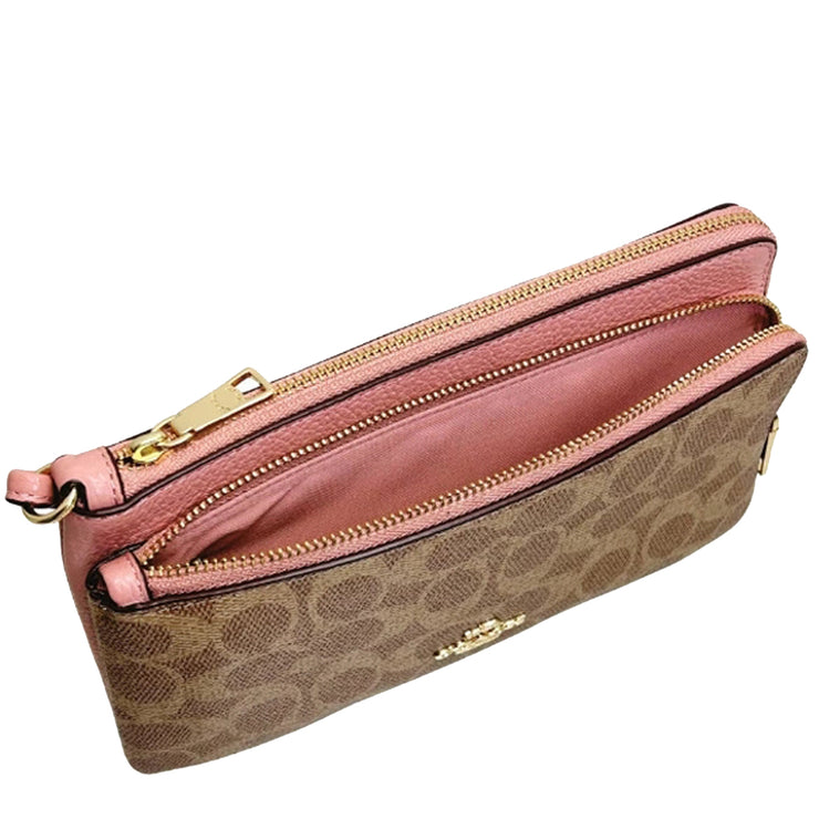 Buy Coach Double Zip Wallet In Signature Canvas in Tan/ Pink Petal CX161 Online in Singapore | PinkOrchard.com