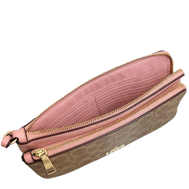 Buy Coach Double Zip Wallet In Signature Canvas in Tan/ Pink Petal CX161 Online in Singapore | PinkOrchard.com