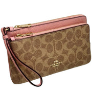 Buy Coach Double Zip Wallet In Signature Canvas in Tan/ Pink Petal CX161 Online in Singapore | PinkOrchard.com