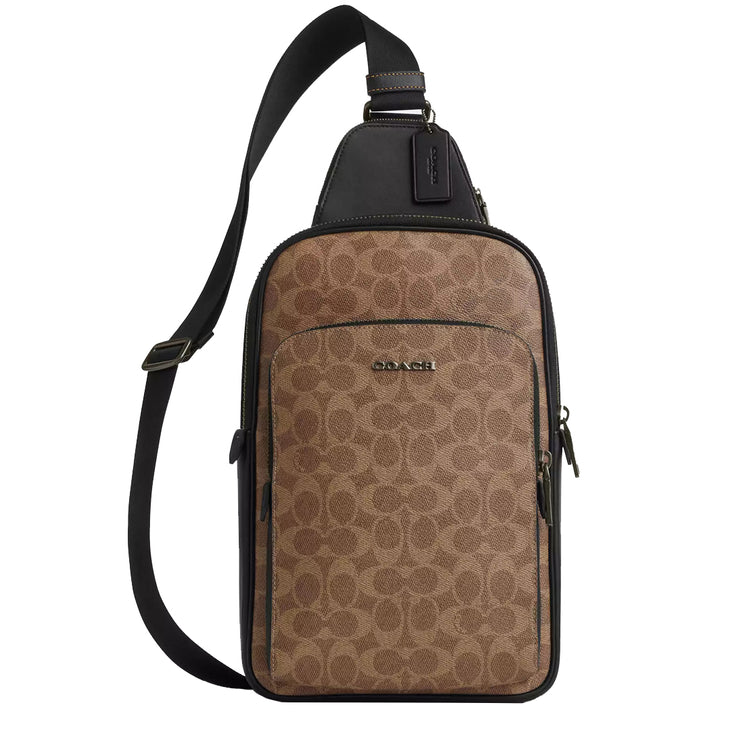 Coach Ethan Pack Bag In Signature Canvas in Tan/ Black CV918