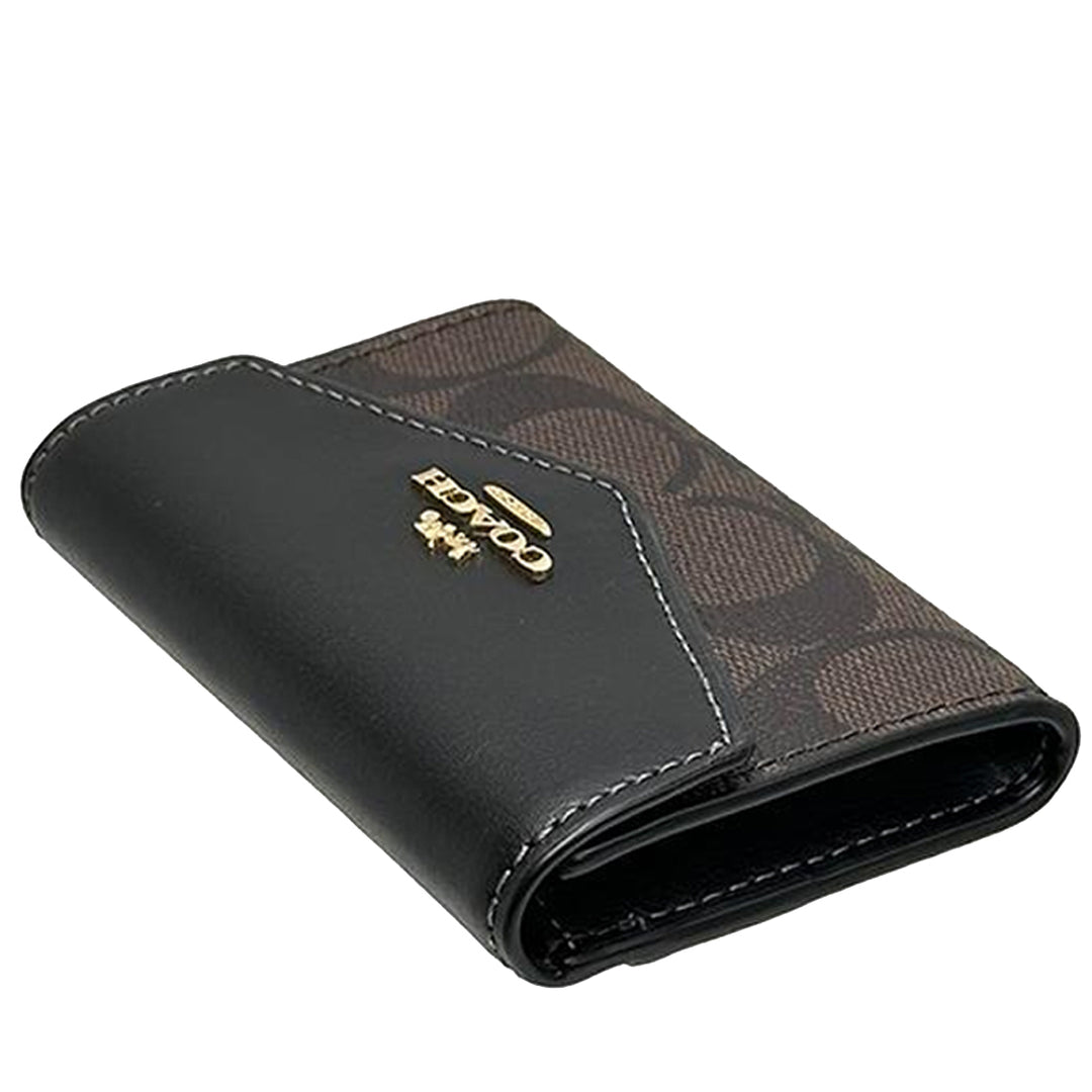 Coach Flap Card Case In Signature Canvas in Brown Black CH202 PinkOrchard