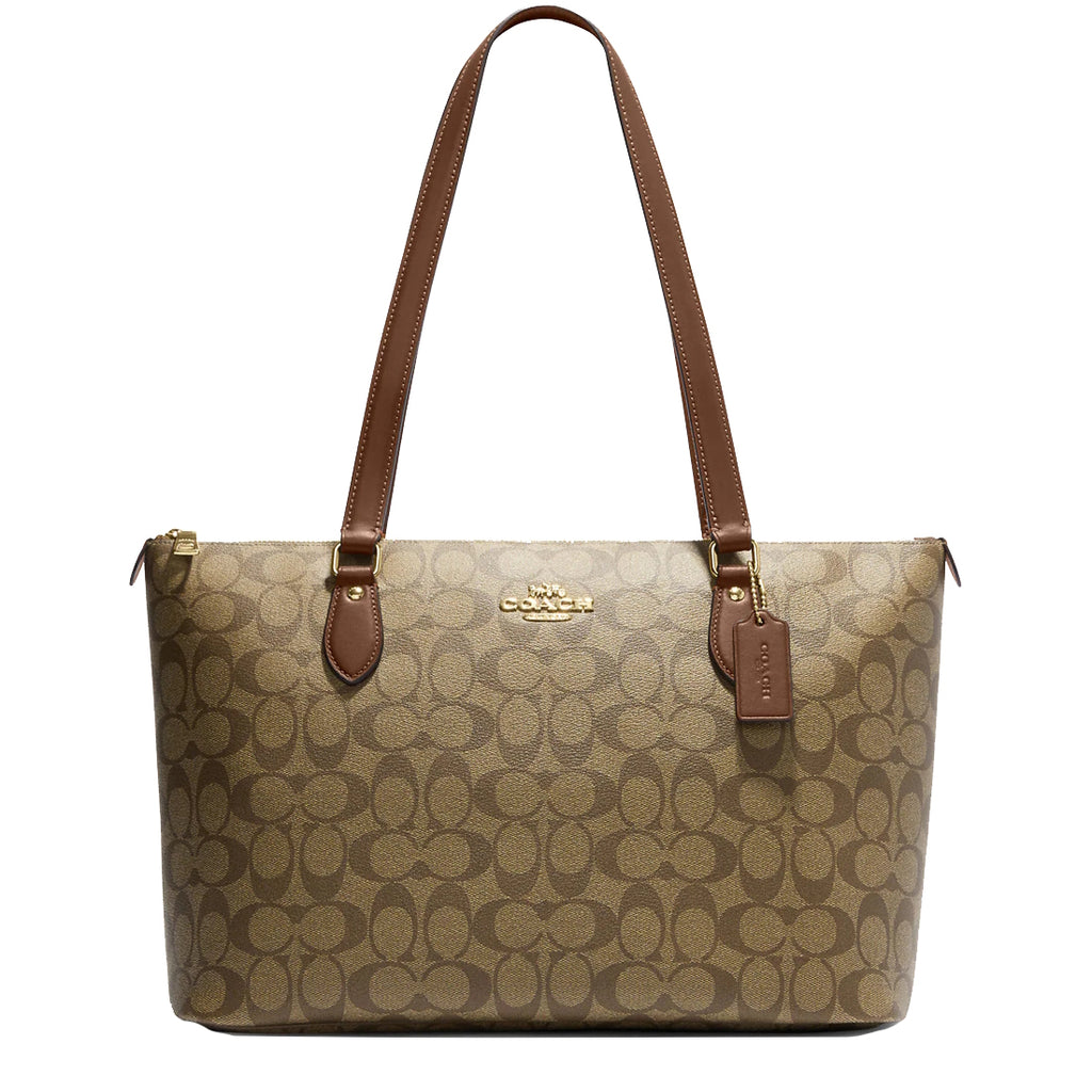 Coach Gallery Tote Bag In Signature Canvas in Khaki Saddle 2