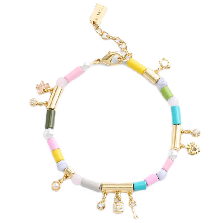 Buy Coach Heart Multi Charm Beaded Bracelet in Gold/ Multi CV265 Online in Singapore | PinkOrchard.com