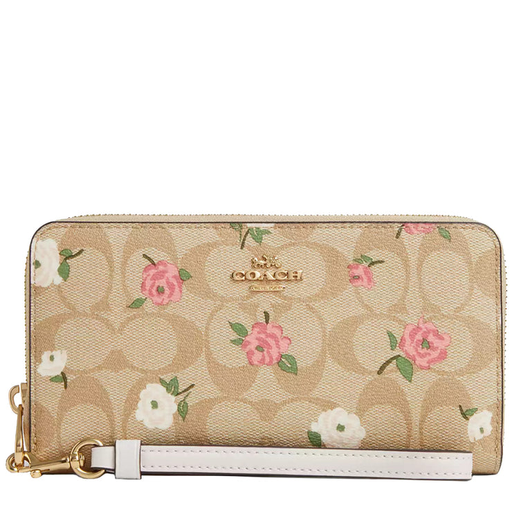 Buy Coach Long Zip Around Wallet In Signature Canvas With Floral Print in Light Khaki Chalk Multi CR966 Online in Singapore | PinkOrchard.com