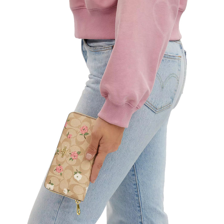 Buy Coach Long Zip Around Wallet In Signature Canvas With Floral Print in Light Khaki Chalk Multi CR966 Online in Singapore | PinkOrchard.com