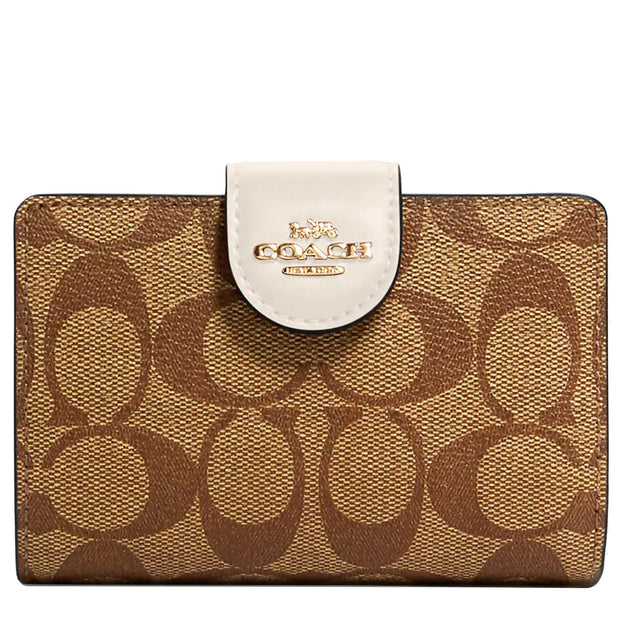 Coach Medium Corner Zip Wallet in Signature Canvas in Khaki/ Chalk C0082