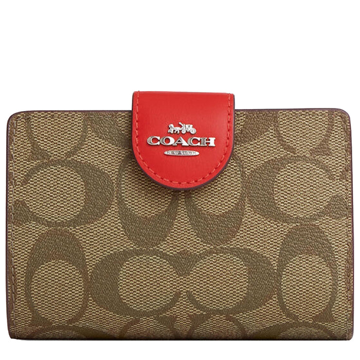 Buy Coach Medium Corner Zip Wallet in Signature Canvas in Khaki/ Miami Red C0082 Online in Singapore | PinkOrchard.com