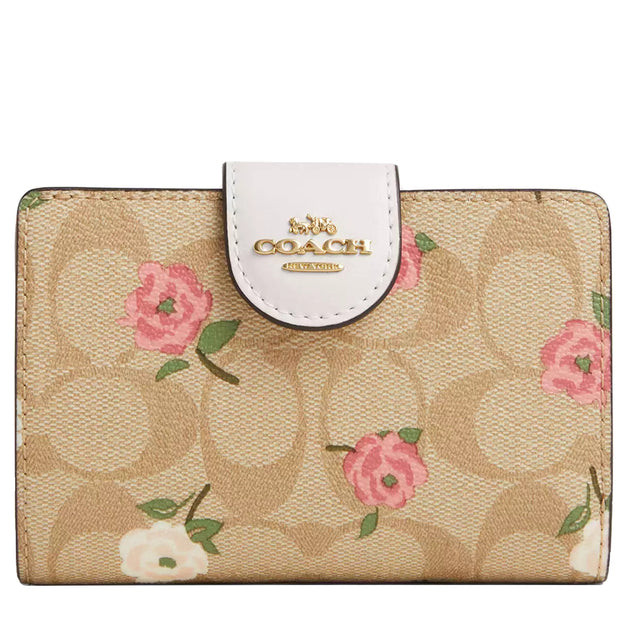 Buy Coach Medium Corner Zip Wallet In Signature Canvas With Floral Print in Light Khaki/ Chalk Multi CR968 Online in Singapore | PinkOrchard.com