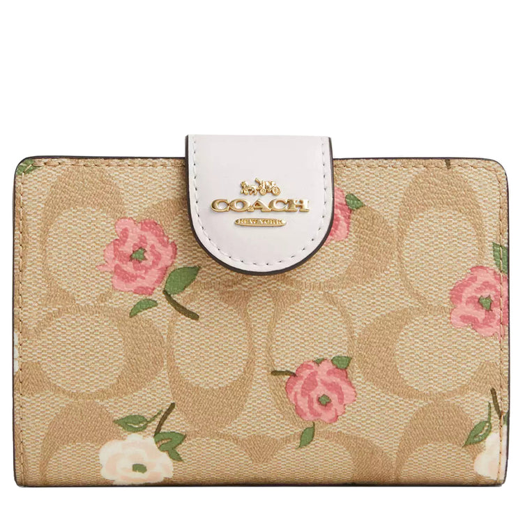 Buy Coach Medium Corner Zip Wallet In Signature Canvas With Floral Print in Light Khaki/ Chalk Multi CR968 Online in Singapore | PinkOrchard.com