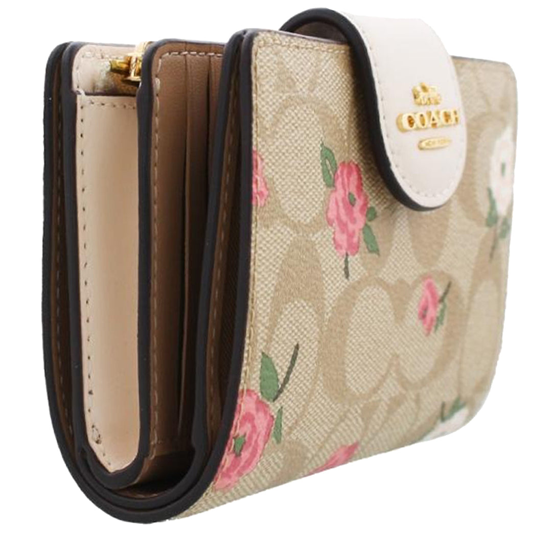 Coach Medium Corner Zip Wallet With Floral Cluster Print authentic Chalk Multi NWT $178.