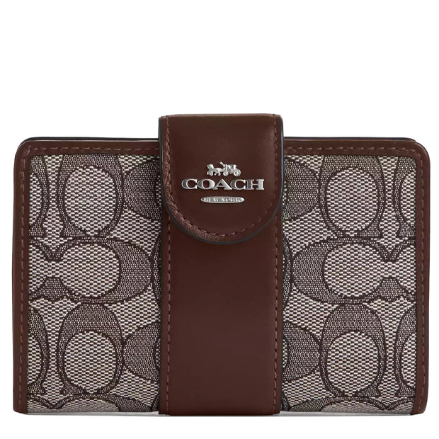 Buy Coach Medium Corner Zip Wallet In Signature Jacquard in Oak/ Maple CU987 Online in Singapore | PinkOrchard.com