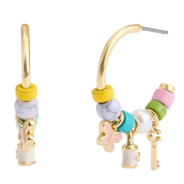 Buy Coach Padlock Multi Charm Huggie Earrings in Gold/ Multi CV266 Online in Singapore | PinkOrchard.com