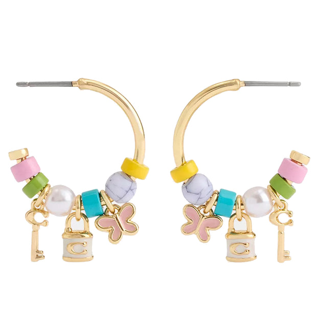 Buy Coach Padlock Multi Charm Huggie Earrings in Gold/ Multi CV266 Online in Singapore | PinkOrchard.com