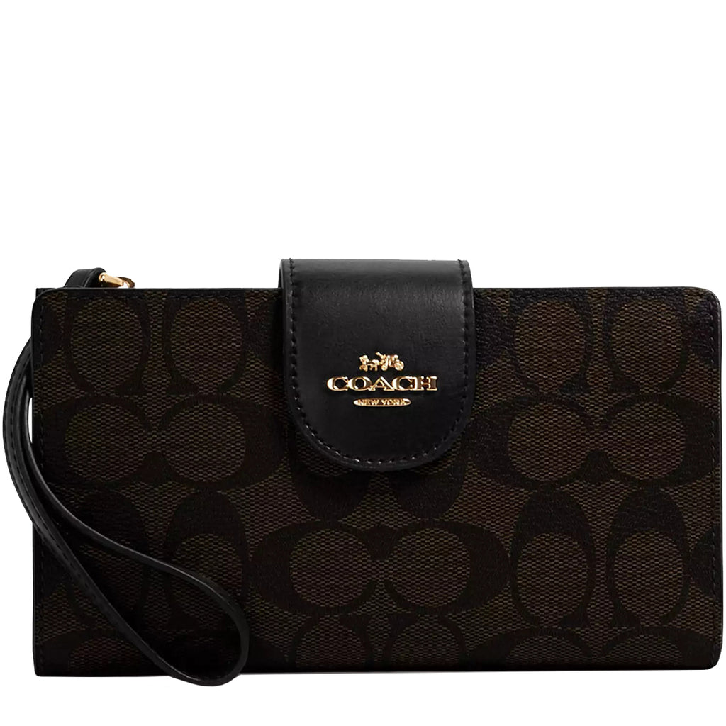 Coach Phone Wallet In Colorblock Signature Canvas in Brown Black C2874