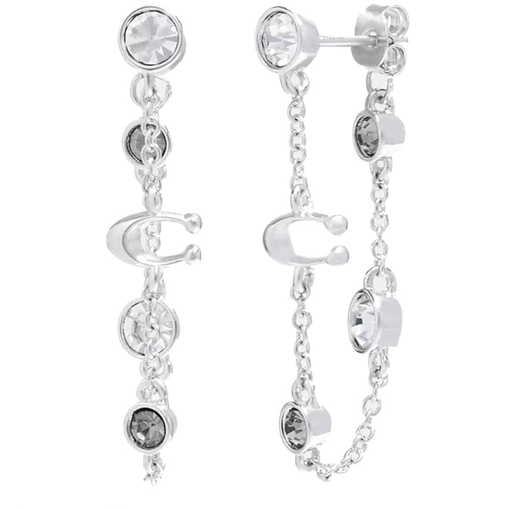 Buy Coach Signature Crystal Chain Earrings in Silver/ Black C9451 Online in Singapore | PinkOrchard.com