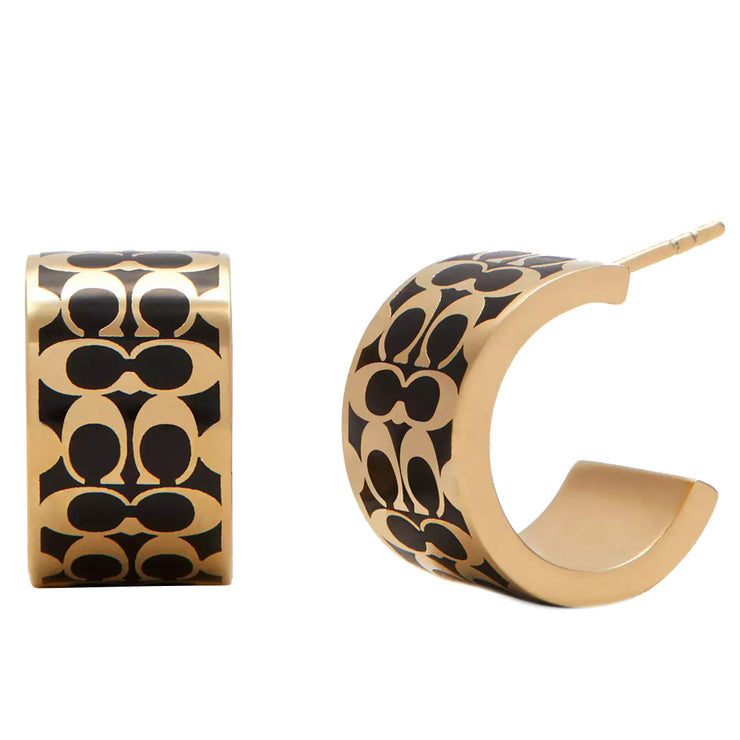 Buy Coach Signature Enamel Huggie Earrings in Gold/ Black C7770 Online in Singapore | PinkOrchard.com