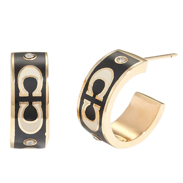 Buy Coach Signature Enamel Huggie Earrings in Gold/ Black CI903 Online in Singapore | PinkOrchard.com