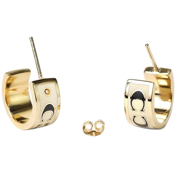 Buy Coach Signature Enamel Huggie Earrings in Gold/ White CI903 Online in Singapore | PinkOrchard.com