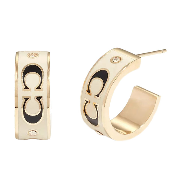 Buy Coach Signature Enamel Huggie Earrings in Gold/ White CI903 Online in Singapore | PinkOrchard.com