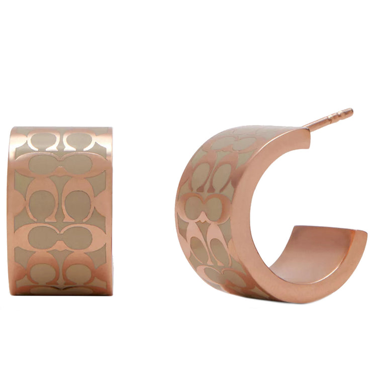 Buy Coach Signature Enamel Huggie Earrings in Rose Gold/ Chalk C7770 Online in Singapore | PinkOrchard.com