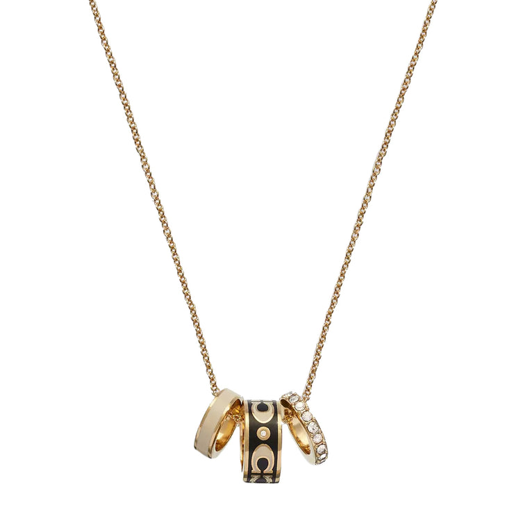 Coach Signature Enamel Rondell Necklace in Gold/ Black CI905