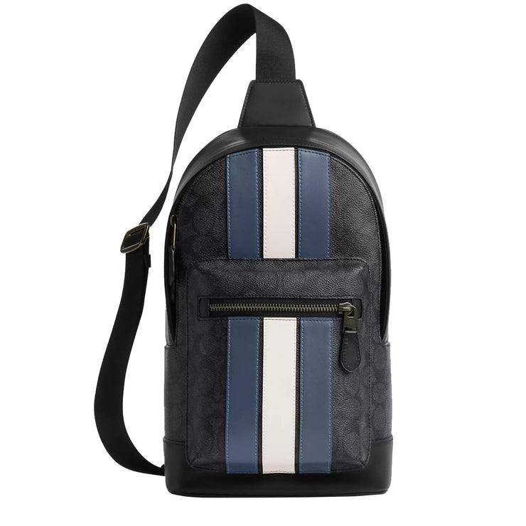 Buy Coach West Pack Bag In Signature Canvas With Varsity Stripe in Charcoal/ Denim/ Chalk CV923 Online in Singapore | PinkOrchard.com