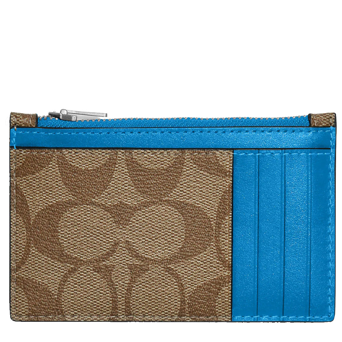 Coach Zip Card Case in Signature Canvas in Khaki/Racer Blue C4281 ...