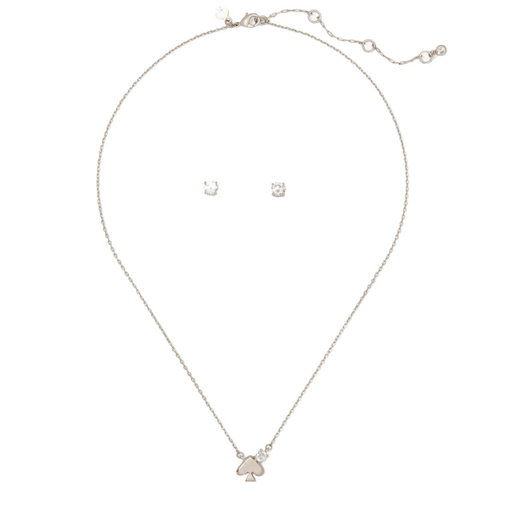 Buy Kate Spade Everyday Spade Stone Pendant Necklace And Studs Earrings Set in Clear/ Silver KL103 Online in Singapore | PinkOrchard.com