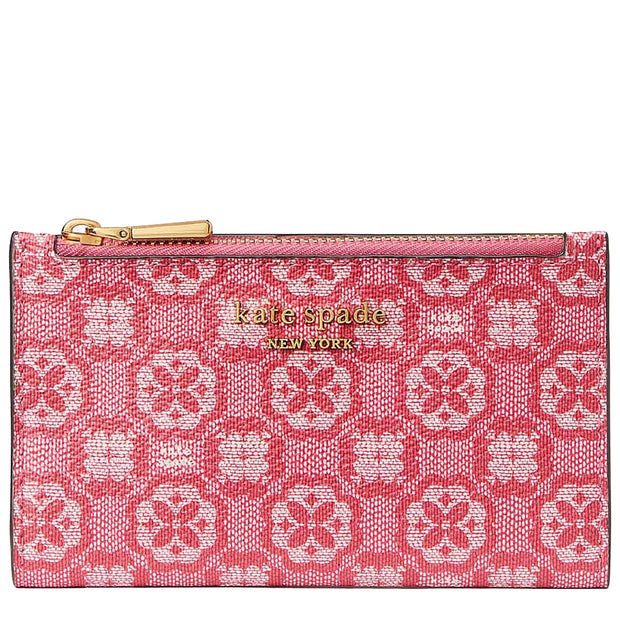 Kate Spade Spade Flower Monogram Coated Canvas Small Slim Bifold Wallet in Raspberry Jam Multi K8939