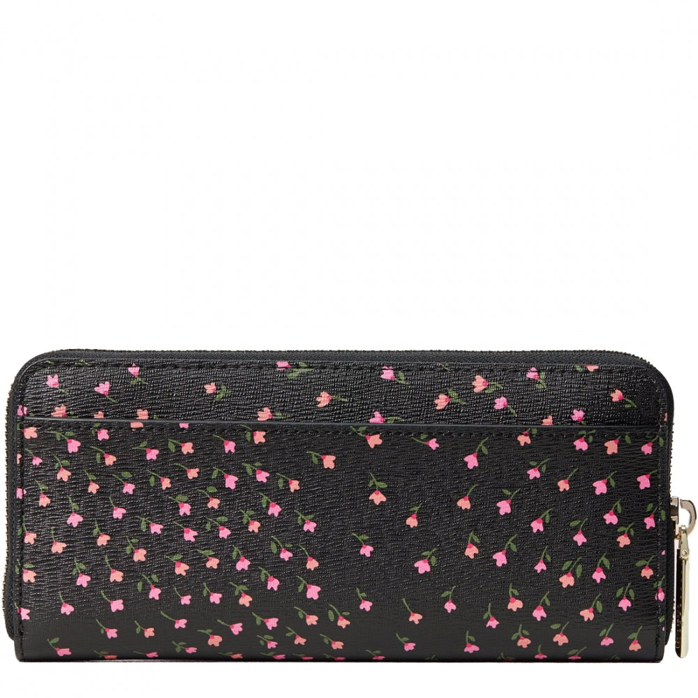 EUC Kate Spade Sylvia Meadow Slim Continental Wallet Pink high quality Black Flowers